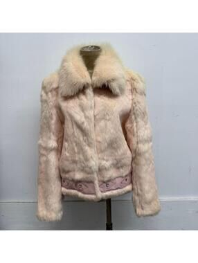 Vintage Y2K Pastel Baby Pink Rabbit & Fox Fur Jacket Coat